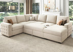 HONBAY Sectional Sleeper Sofa with Pull Out Bed U-Shape Sectional Couch Sleeper Bed with Storage Chaise 6 Seater Sleeper Sectional Sofa, Light Grey Gronata