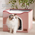 Bedsure Cat Beds for Indoor Cats - Large Cat Cave for Pet Cat House with Fluffy Ball Hanging and Scratch Pad, Foldable Cat Hideaway, 16.5x16.5x13 inches, Grey Gronata