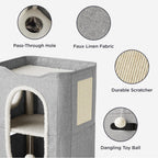 Bedsure Cat Beds for Indoor Cats - Large Cat Cave for Pet Cat House with Fluffy Ball Hanging and Scratch Pad, Foldable Cat Hideaway, 16.5x16.5x13 inches, Grey Gronata