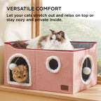 Bedsure Cat Beds for Indoor Cats - Large Cat Cave for Pet Cat House with Fluffy Ball Hanging and Scratch Pad, Foldable Cat Hideaway, 16.5x16.5x13 inches, Grey Gronata