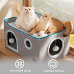Bedsure Cat Beds for Indoor Cats - Large Cat Cave for Pet Cat House with Fluffy Ball Hanging and Scratch Pad, Foldable Cat Hideaway, 16.5x16.5x13 inches, Grey Gronata
