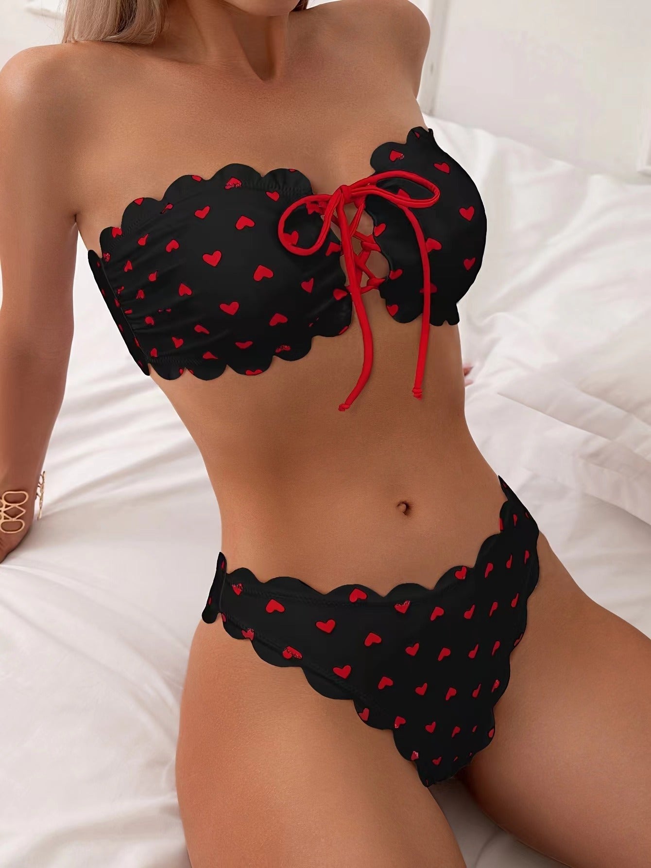 Printed Tube-top Bikini With Tie-up Drawstring Gronata