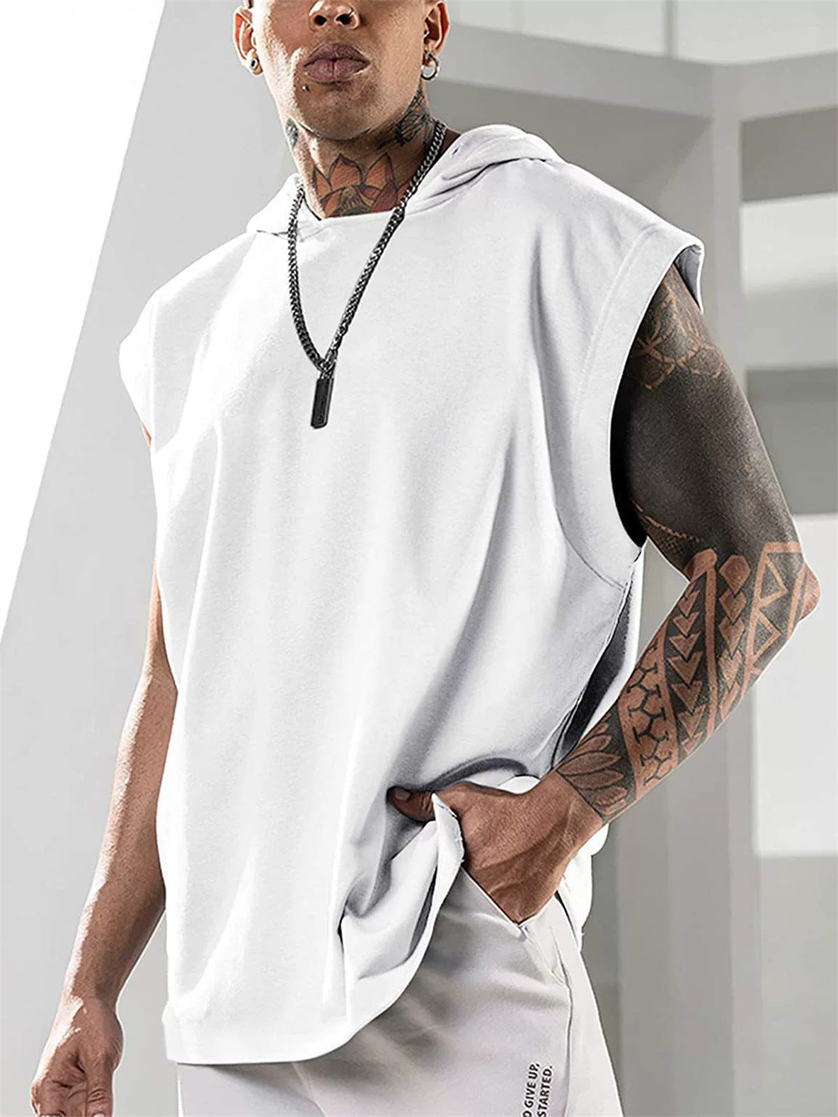 Summer Mens Sleeveless Loose Fitness Hooded Sports Vest Gronata