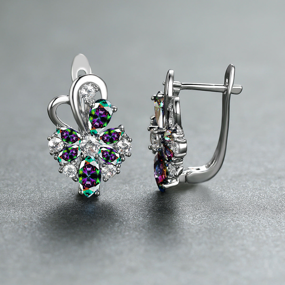 Rose Ring Colorful Flower Drop-shaped Zircon Earrings Gronata