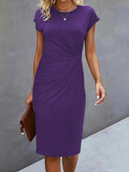 Women's Casual Tight Front Knot Round Neck Mid-length Dress Gronata