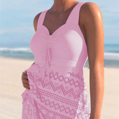 Korean Version Of Solid Color Lace One-piece Swimsuit Gronata