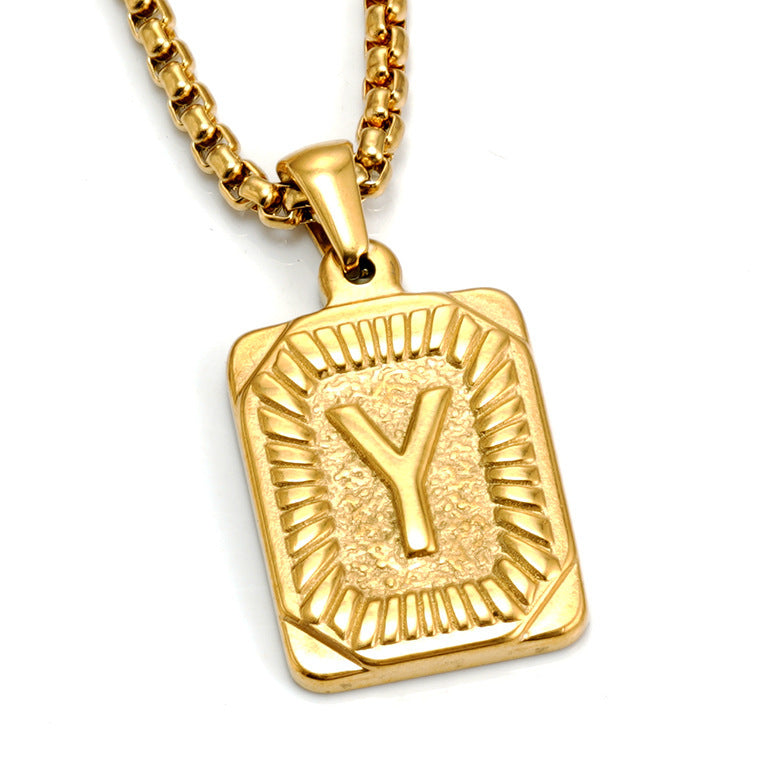 European And American Fashion Men's All-stainless Steel Letter Pendant Gold-plated 18K Titanium Steel Letter Necklace Gronata