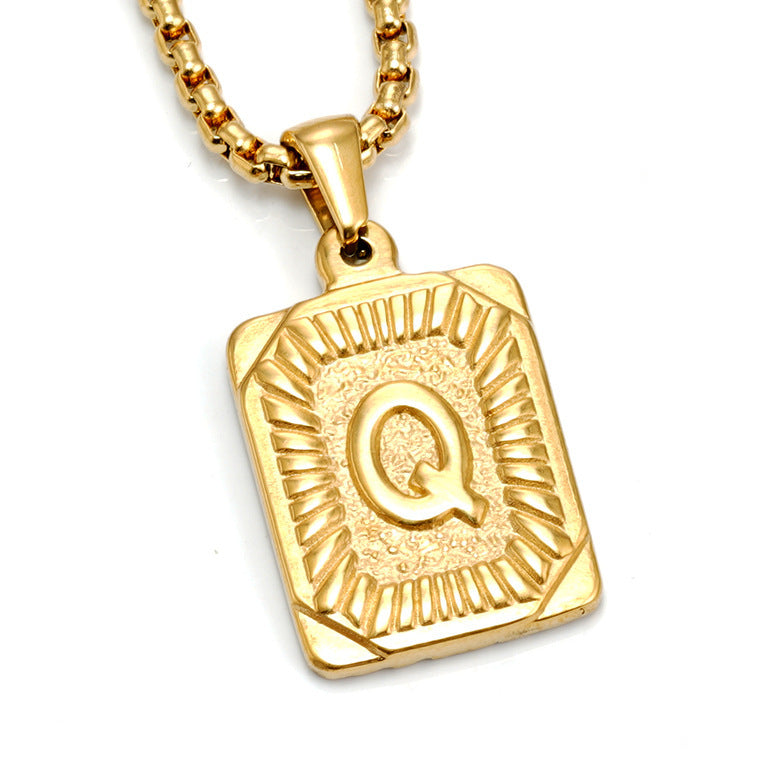 European And American Fashion Men's All-stainless Steel Letter Pendant Gold-plated 18K Titanium Steel Letter Necklace Gronata