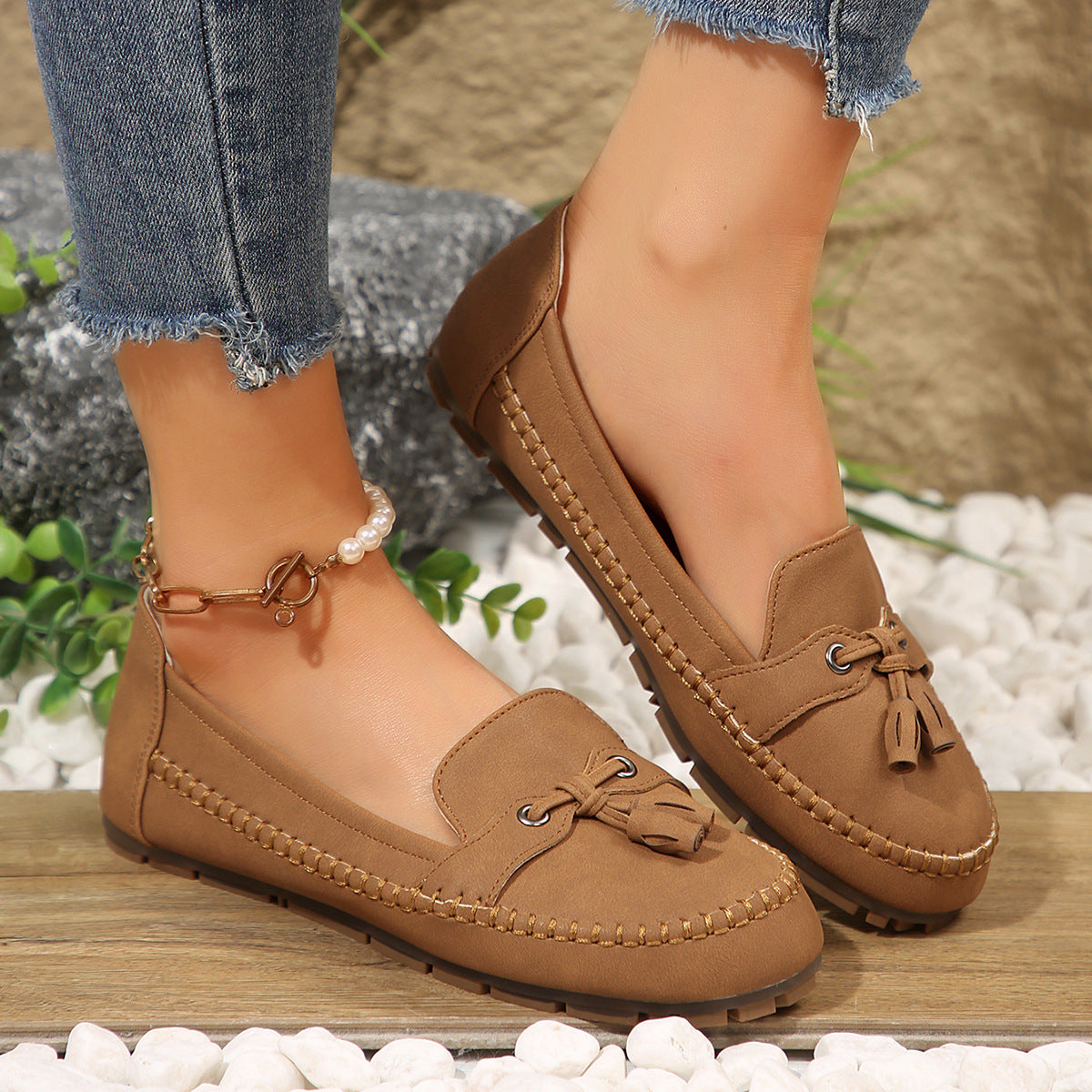 Women's Round Head Loafers Fashion Non-slip Soft Comfortable Flats Shoes Gronata