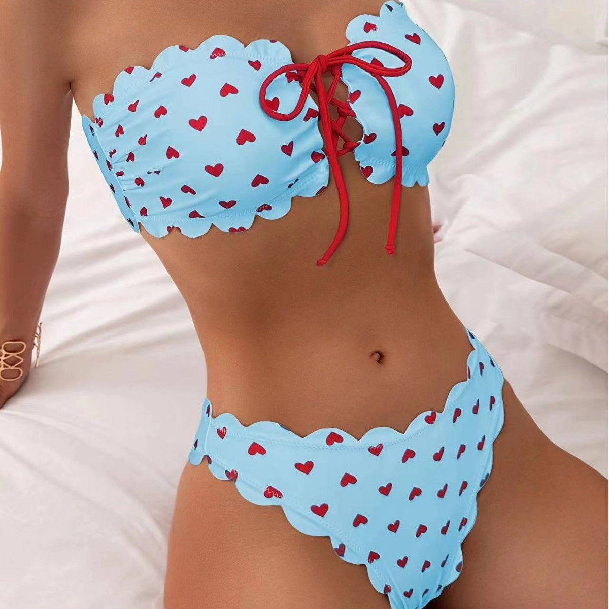 Printed Tube-top Bikini With Tie-up Drawstring Gronata