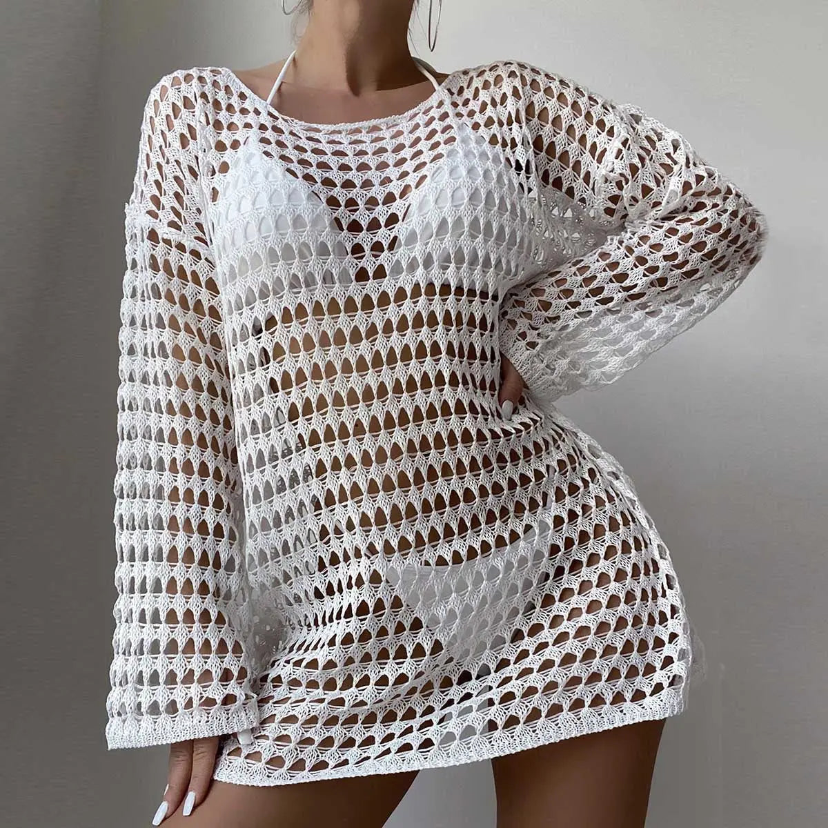 Sexy Knit Hollow Round Neck Beach Dress Women Gronata