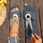 Plus-size Fish-mouth Wedge Sandals With A Jute Sole And Elastic Strap Gronata