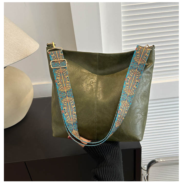 Women's Shoulder Bag With Ethnic Style Wide Shoulder Strap Ins Large Capacity Bucket Crossbody Bags Fashion Handbag Gronata