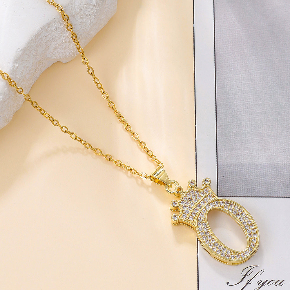 1PCS Fashionable Gold Diamond Crown Uppercase Letter Popular Pendant Necklace Suitable For Daily Use Festivals Parties Gifts Jewelry Set Gronata