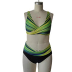 Striped Tie Dye Cutout Sexy High Waist Bikini Swimsuit Gronata