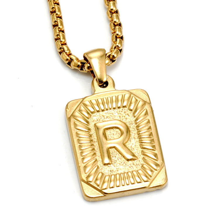 European And American Fashion Men's All-stainless Steel Letter Pendant Gold-plated 18K Titanium Steel Letter Necklace Gronata