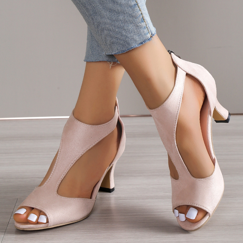 Women's High Heeled Fish Mouth Sandals with Zipper Closure - Summer Dressy Open Toe Footwear Gronata