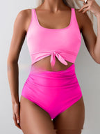 One-piece Female Stitching Contrast Color Strap Covered Belly Swimsuit Gronata