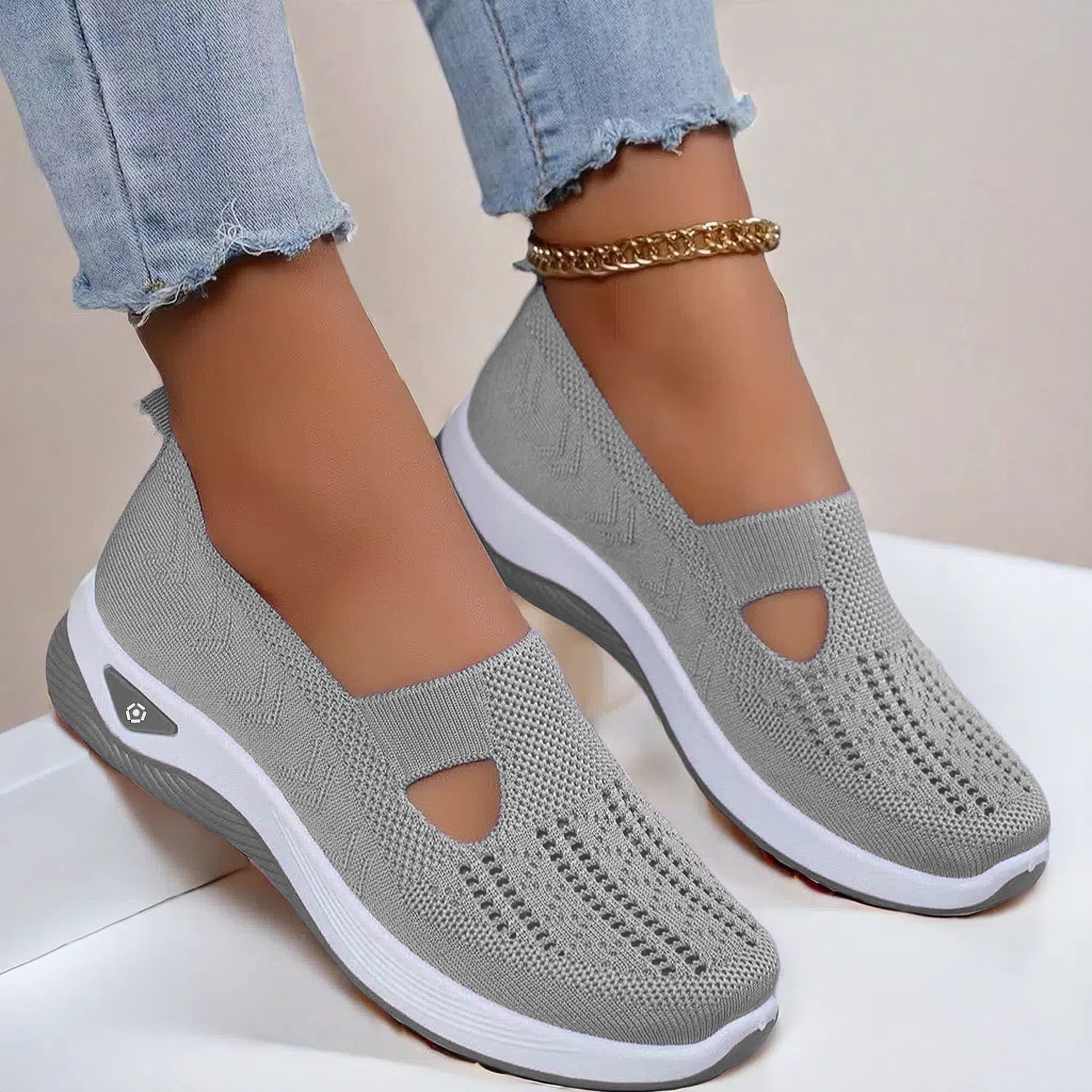 Mesh Flats Shoes Fashion Breathable Non-slip Soft Bottom Casual Shoes For Women Gronata