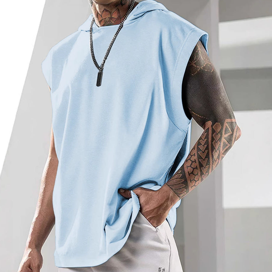 Summer Mens Sleeveless Loose Fitness Hooded Sports Vest Gronata
