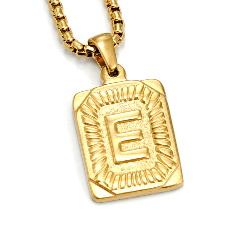 European And American Fashion Men's All-stainless Steel Letter Pendant Gold-plated 18K Titanium Steel Letter Necklace Gronata