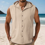 Mens Sleeveless Linen Hooded Shirt Gronata