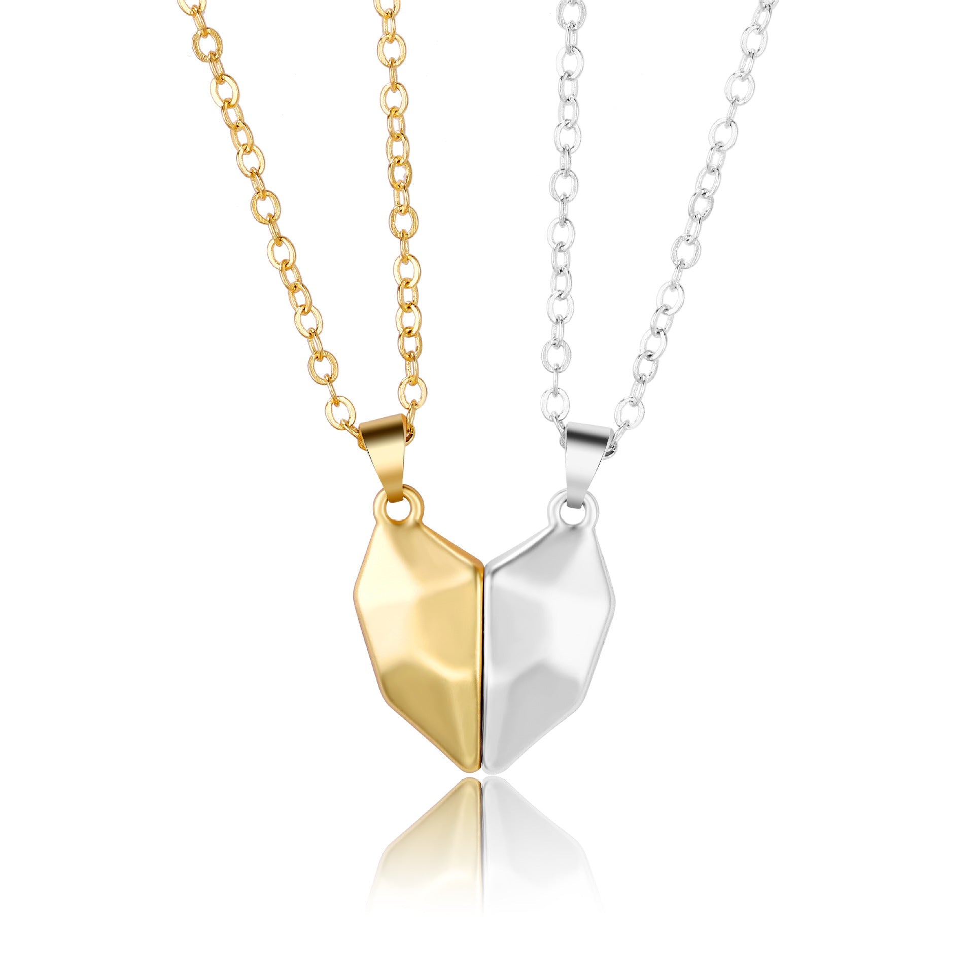 Attractive Wishing Stone Couple Pendant Necklace Ancient Love Token Heart-shaped Electrocardiogram Magnetic Heart Pendant Splicing Necklace Valentine's Day Gift Gronata