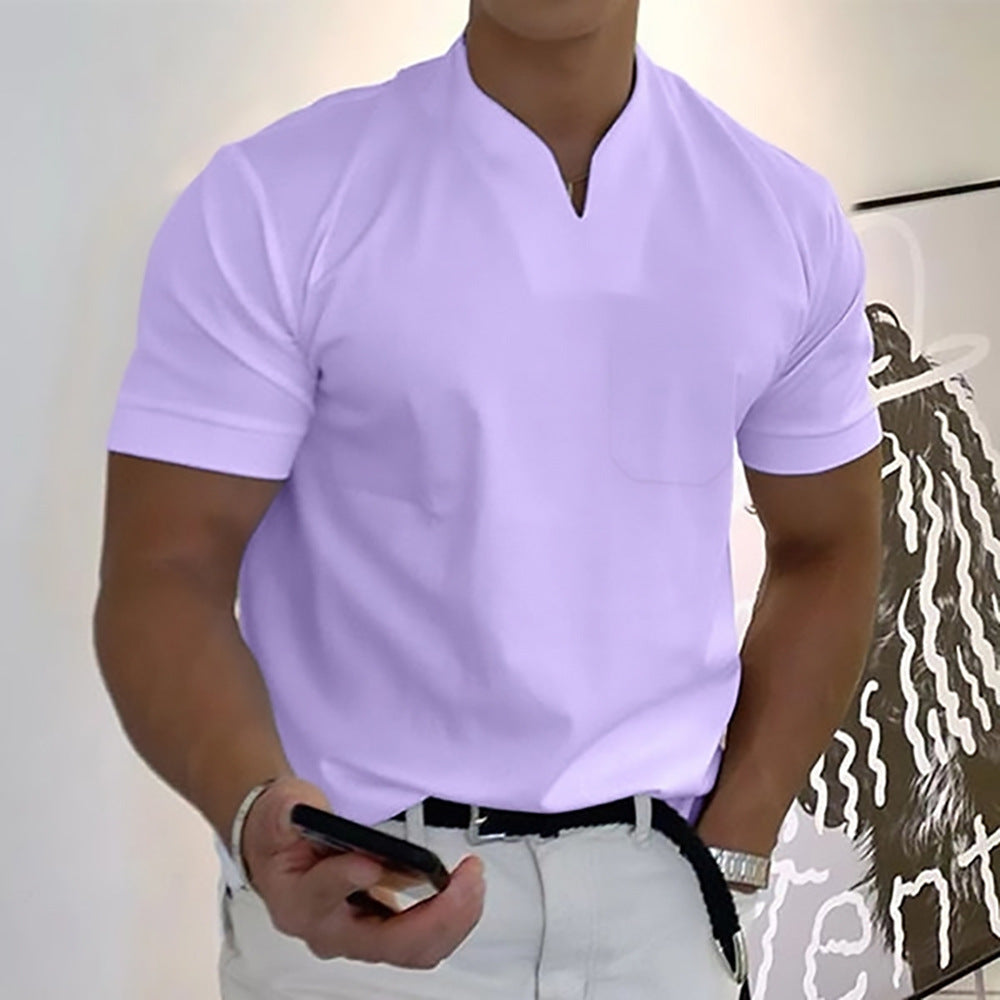 Summer Short Sleeve Shirt Men Fitness Plus Size Sports T-Shirt Elastic Cotton Pocket Gronata