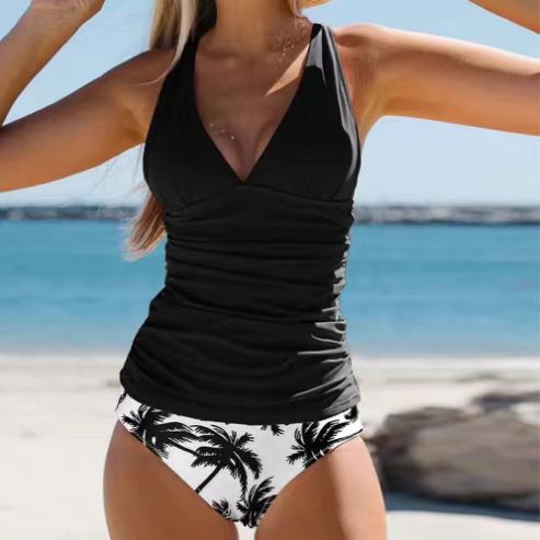 Bikini Beach Print Suspender Swimsuit Suit Gronata