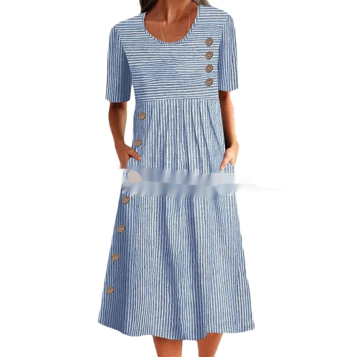 Printed Pocket Button Long Dress Gronata