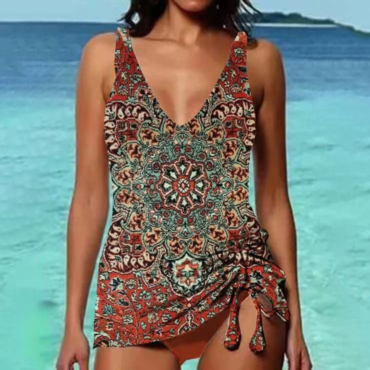 Bikini Beach Print Suspender Swimsuit Suit Gronata