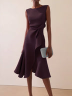 Women's Sleeveless Round Neck Red Temperament Dress Gronata