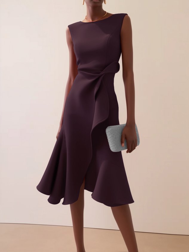 Women's Sleeveless Round Neck Red Temperament Dress Gronata