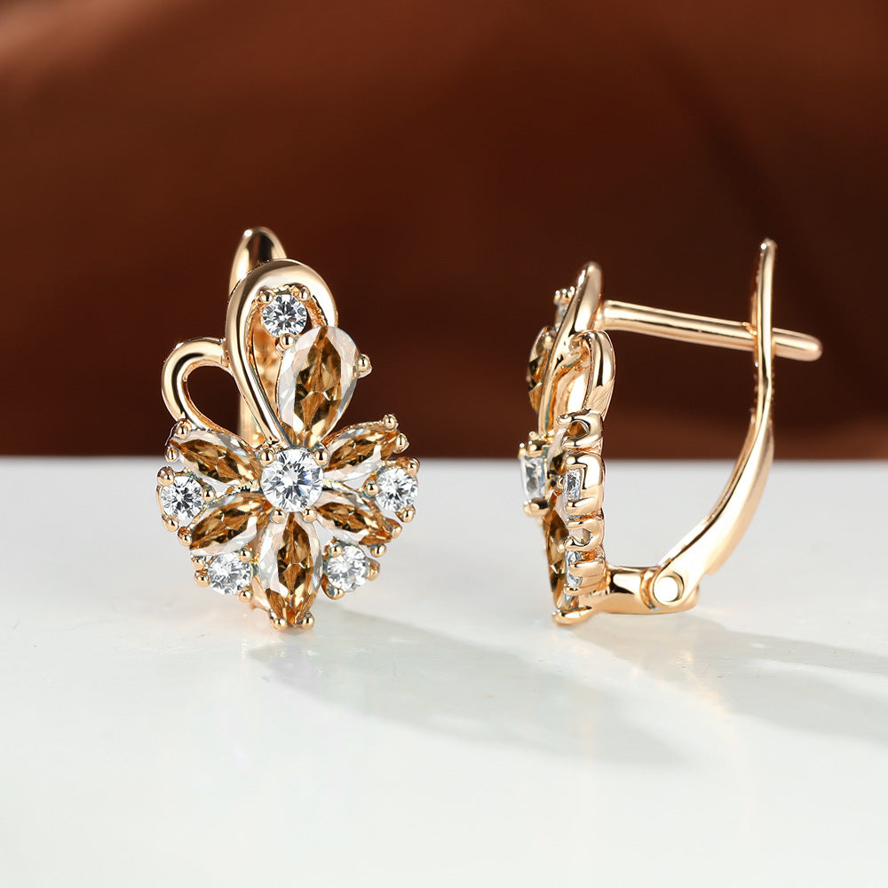 Rose Ring Colorful Flower Drop-shaped Zircon Earrings Gronata