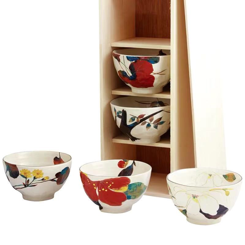 Japanese Mino-yaki Handmade Home Multicolored Ceramic Rice Bowl Soup