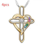 Cross Love Colorful Imitatio Gemstone Pendant Alloy Clavicle Chain Gronata