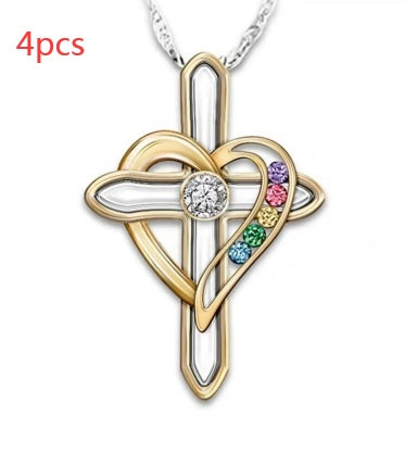 Cross Love Colorful Imitatio Gemstone Pendant Alloy Clavicle Chain Gronata