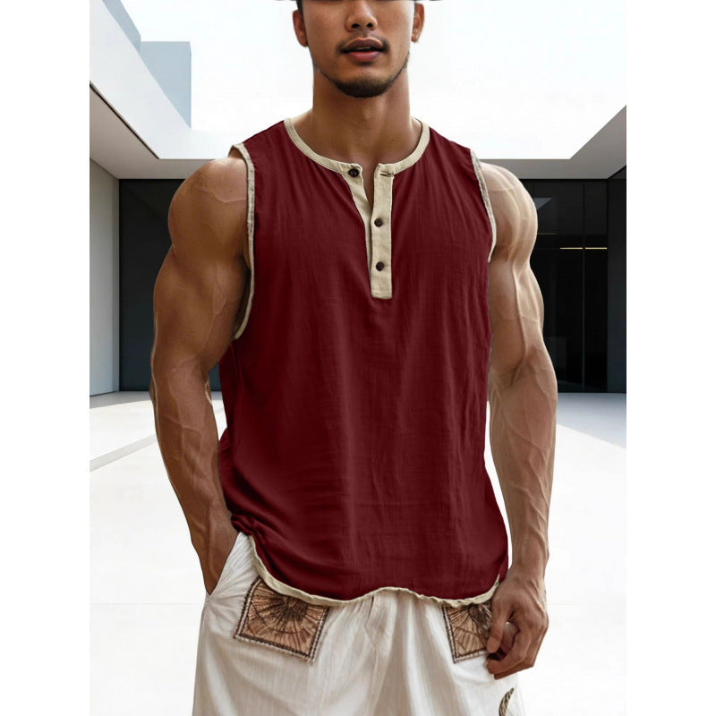 Men's Cotton-Linen Sleeveless Fitness Casual Trendy Tank Top Gronata