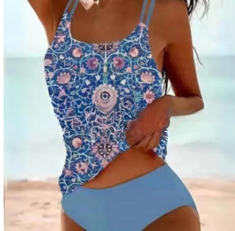 Bikini Beach Print Suspender Swimsuit Suit Gronata