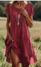 Women's Artistic Ethnic Style Scoop Mid-length Dress Gronata