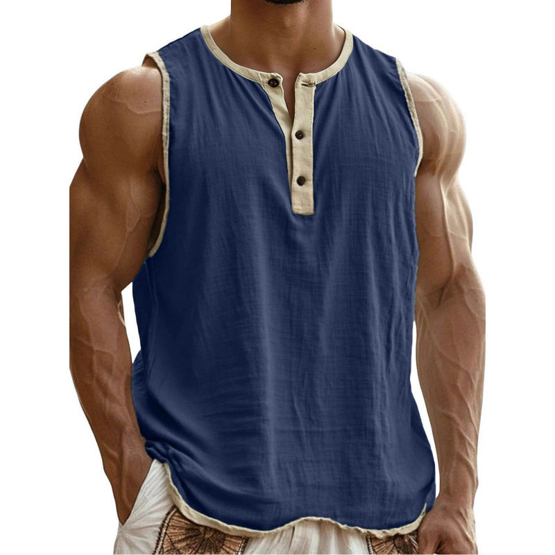 Men's Cotton-Linen Sleeveless Fitness Casual Trendy Tank Top Gronata