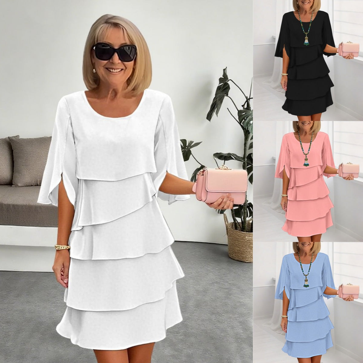 Round Neck Cake Skirt Spliced Dress Women's Clothing Gronata