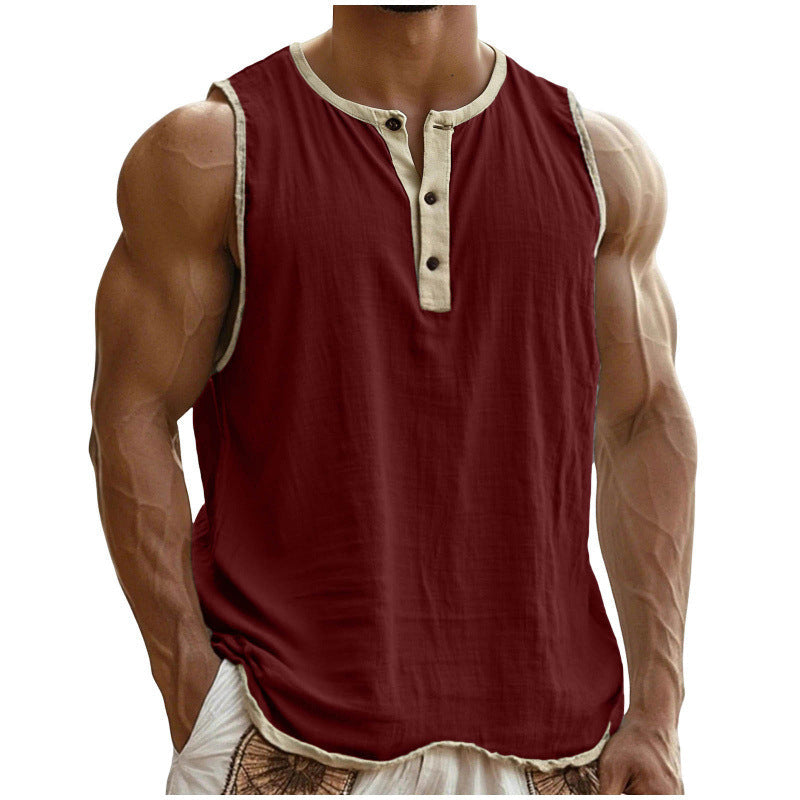 Men's Cotton-Linen Sleeveless Fitness Casual Trendy Tank Top Gronata