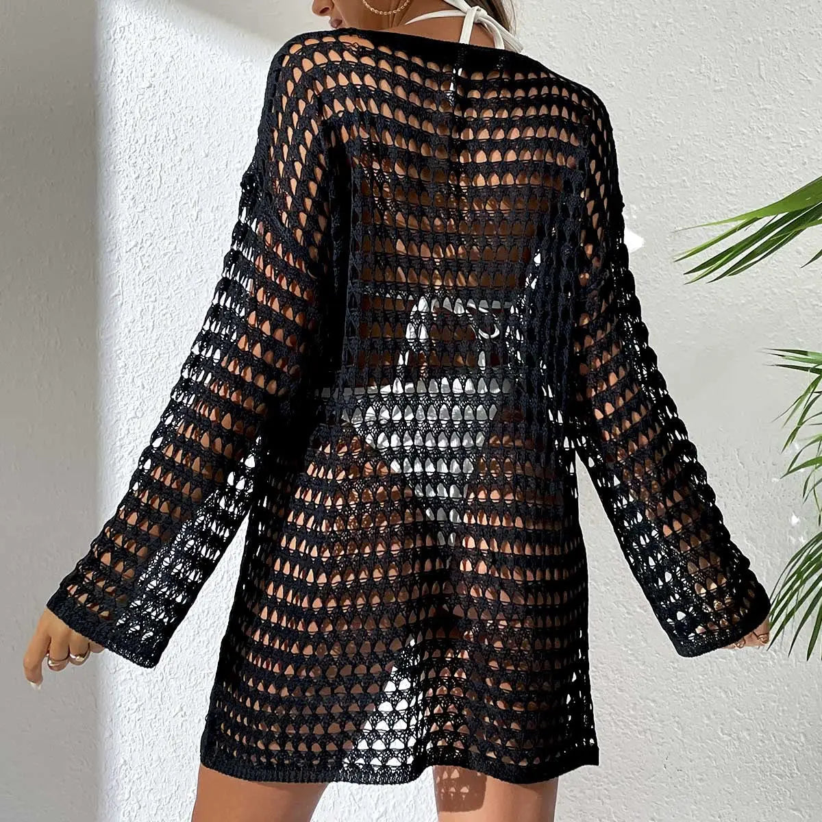 Sexy Knit Hollow Round Neck Beach Dress Women Gronata