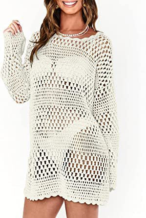 Woven Round Neck Hollow Beach Cover-up Loose Casual Sweater Gronata