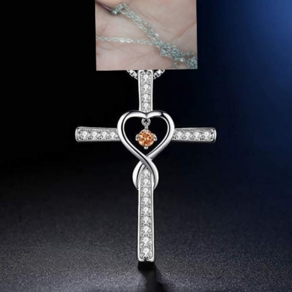 Infinity Love God We Trust Christian Cross Birthstone Crystal Pendant Necklace Colour Gems Zircon Heart Necklace Women Jewelry Gronata