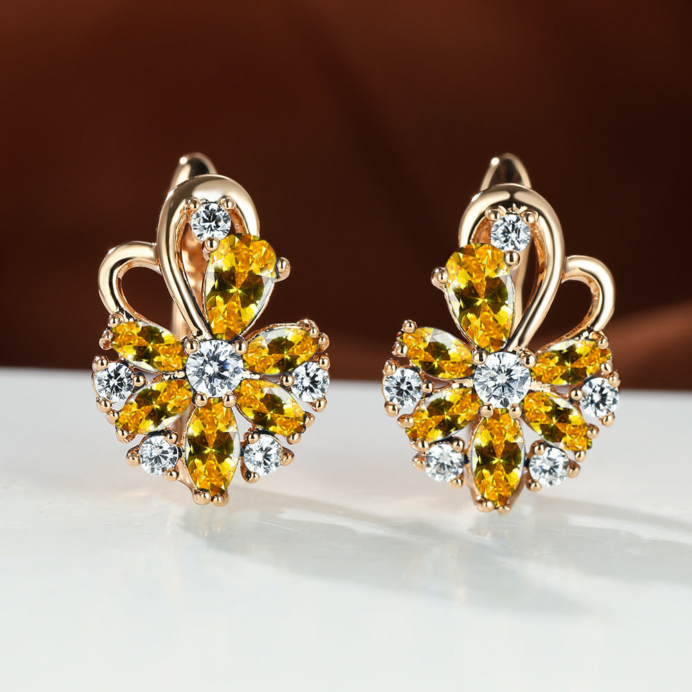 Rose Ring Colorful Flower Drop-shaped Zircon Earrings Gronata