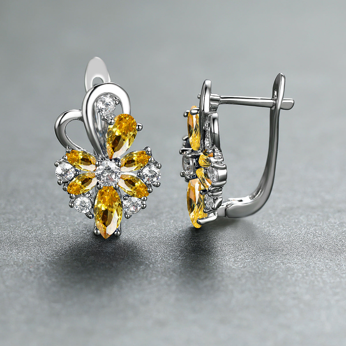 Rose Ring Colorful Flower Drop-shaped Zircon Earrings Gronata