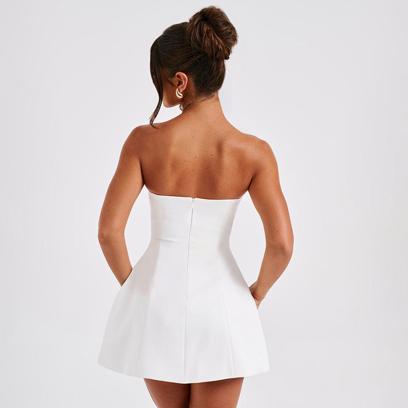 Fashion Tube Dress Summer Solid Color Sasual Backless Slim Short Dresses Party Womens Clothing Gronata