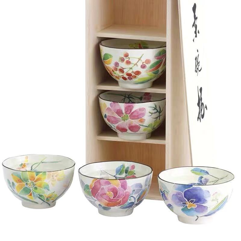 Japanese Mino-yaki Handmade Home Multicolored Ceramic Rice Bowl Soup